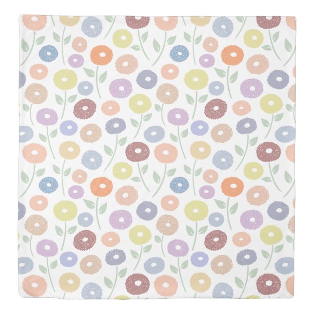 Fuzzy Flower Pattern Pastels on White Duvet Cover (Front)