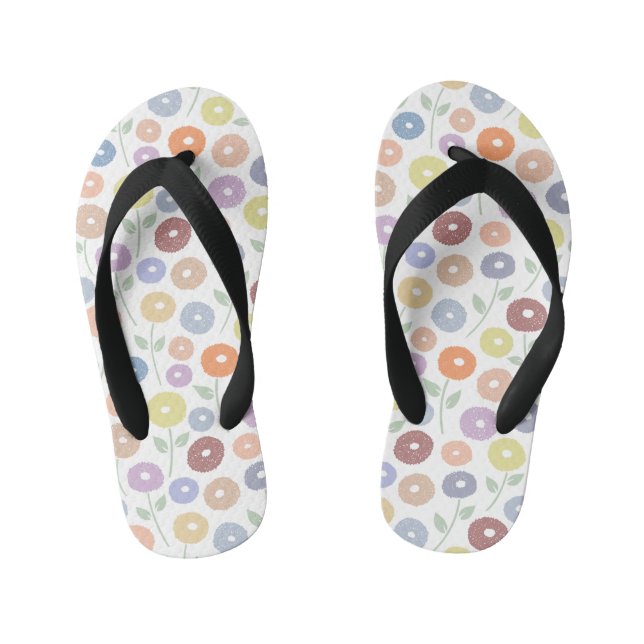 Fuzzy Flower Pattern Pastels on White Kid's Flip Flops (Footbed)