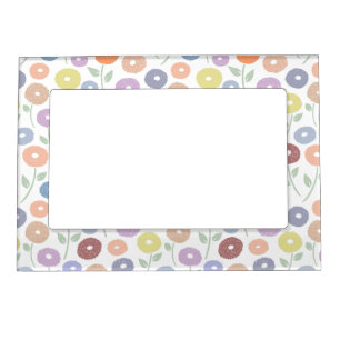 Fuzzy Flower Pattern Pastels on White Magnetic Frame
