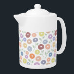 Fuzzy Flower Pattern Pastels on White Teapot<br><div class="desc">Fuzzy hand drawn effect flowers and leaves surface pattern design in a mix of pastel colors.</div>