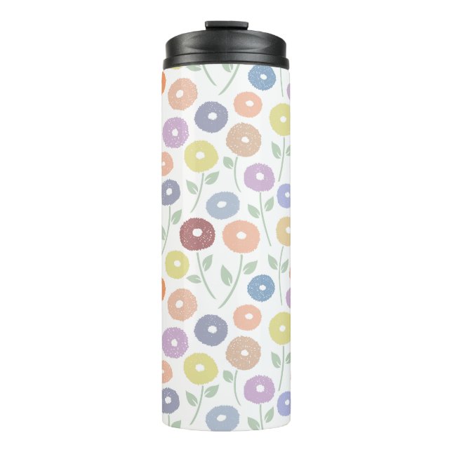 Fuzzy Flower Pattern Pastels on White Thermal Tumbler (Front)