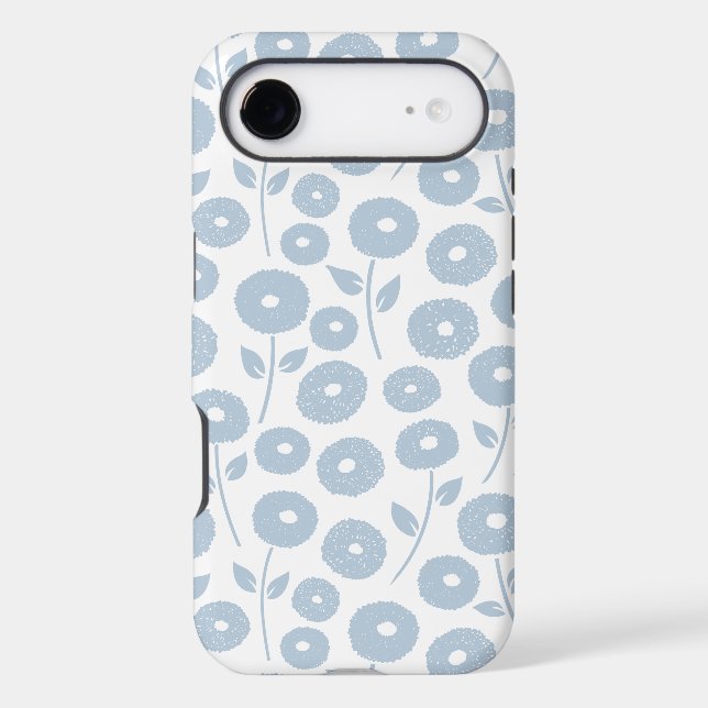 Fuzzy Flower Rpt Pattern Blue on White Case-Mate iPhone Case (Back)