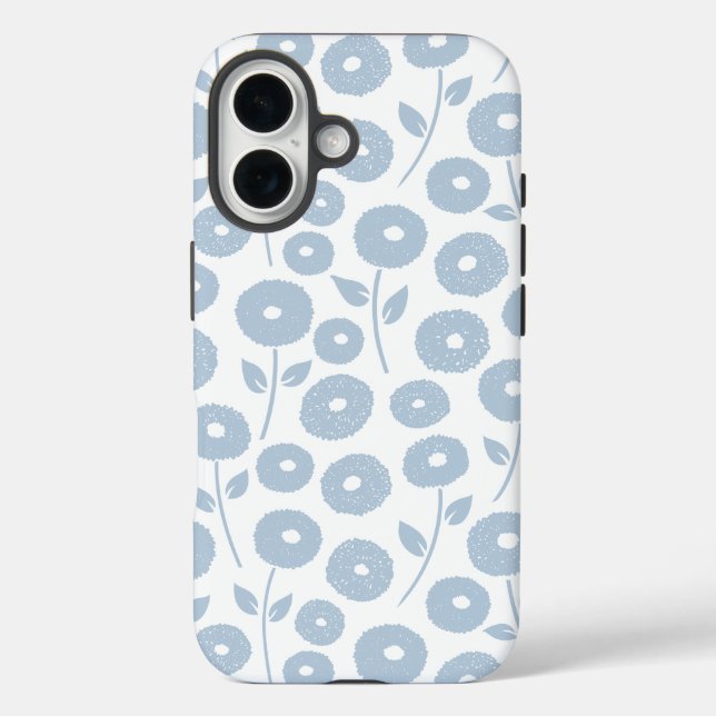 Fuzzy Flower Rpt Pattern Blue on White Case-Mate iPhone Case (Back)