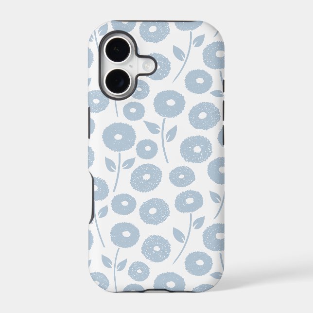 Fuzzy Flower Rpt Pattern Blue on White Iphone Case (Back)