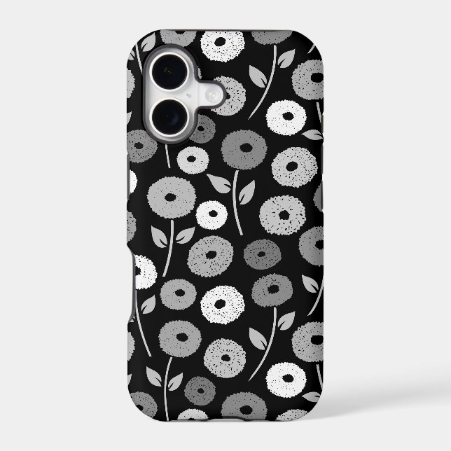Fuzzy Flower Rpt Pattern Monochrome Iphone Case (Back)