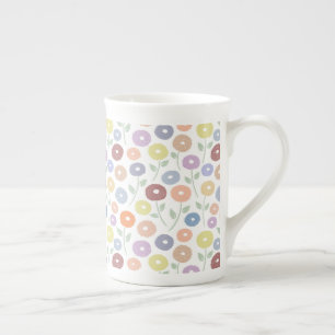 Fuzzy Flower Rpt Pattern Pastels on White Bone China Mug