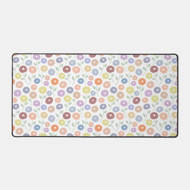 Fuzzy Flower Rpt Pattern Pastels on White Desk Mat (Front)