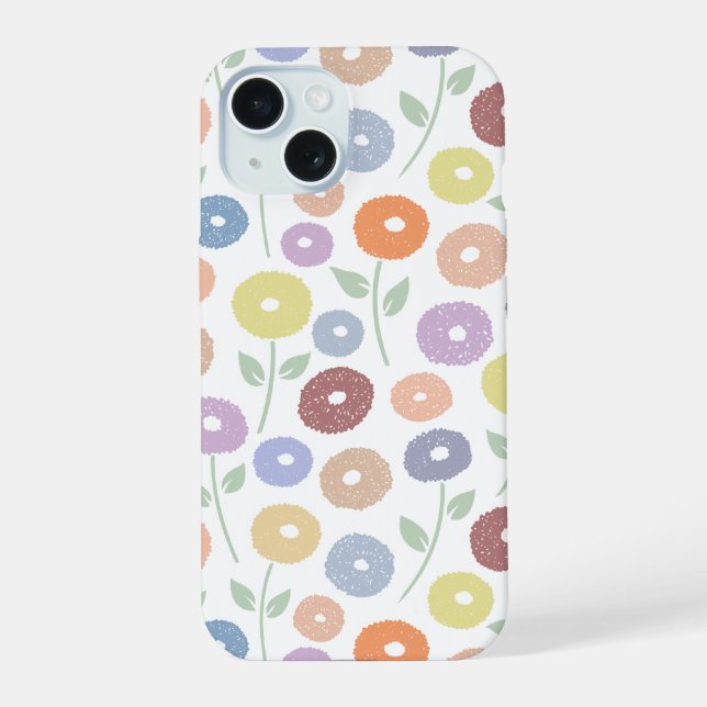 Fuzzy Flower Rpt Pattern Pastels on White iPhone 15 Case (Back)