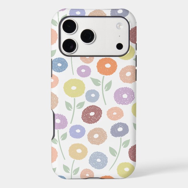 Fuzzy Flower Rpt Pattern Pastels on White iPhone Case (Back)