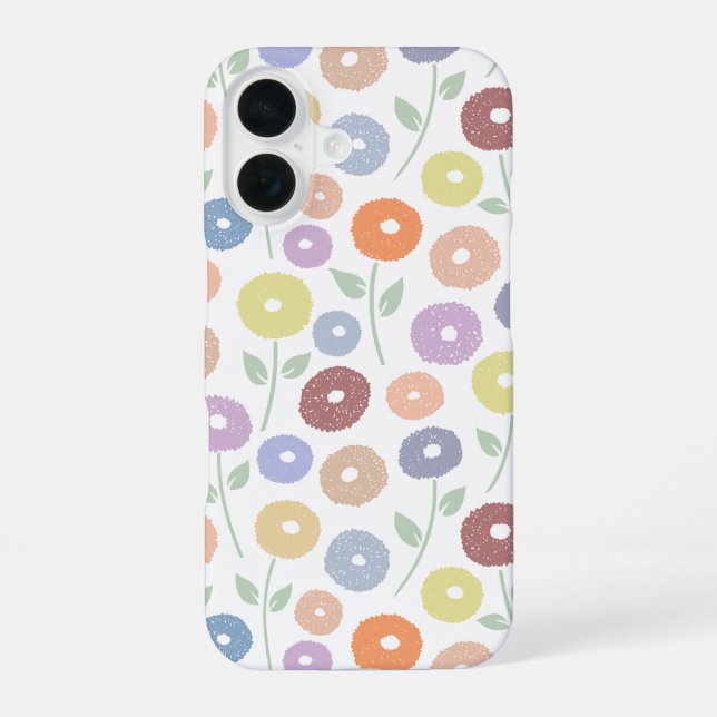 Fuzzy Flower Rpt Pattern Pastels on White iPhone Case (Back)
