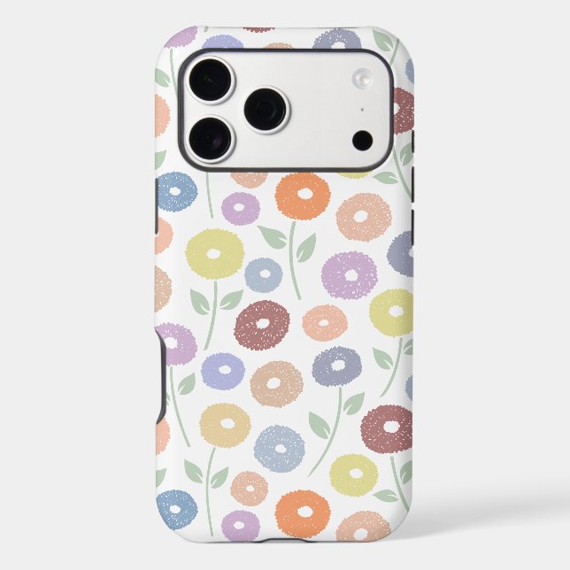 Fuzzy Flower Rpt Pattern Pastels on White Iphone Case (Back)
