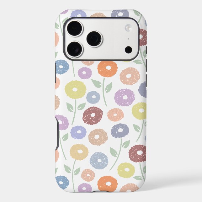Fuzzy Flower Rpt Pattern Pastels on White iPhone Case (Back)