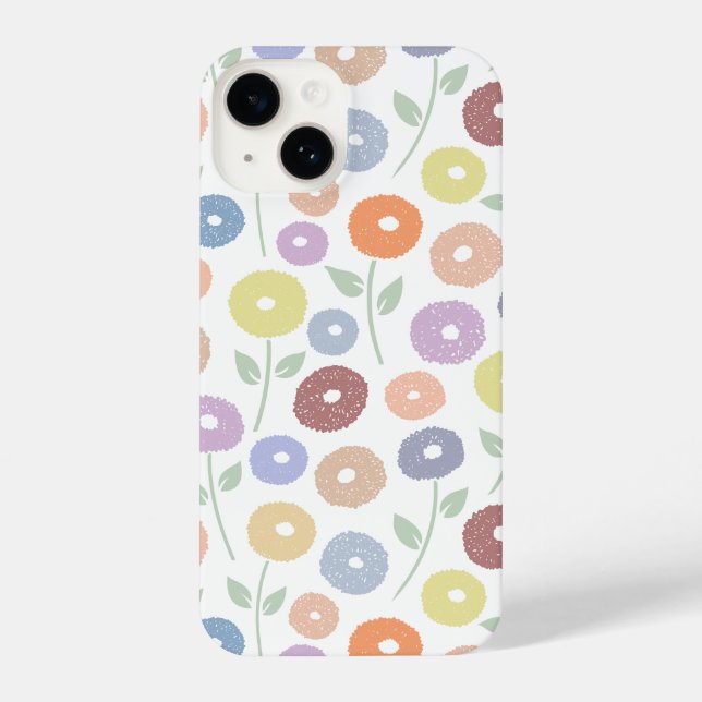 Fuzzy Flower Rpt Pattern Pastels on White iPhone Case (Back)