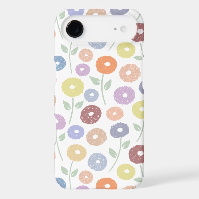 Fuzzy Flower Rpt Pattern Pastels on White iPhone Case (Back)
