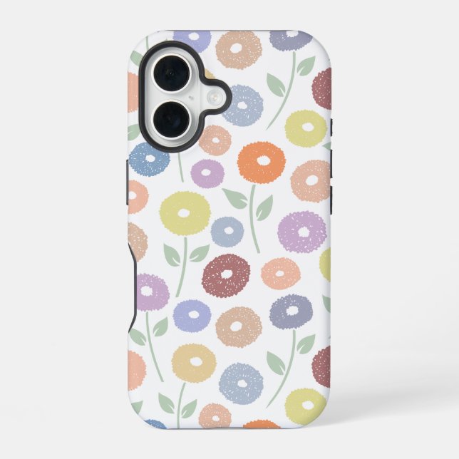 Fuzzy Flower Rpt Pattern Pastels on White iPhone Case (Back)