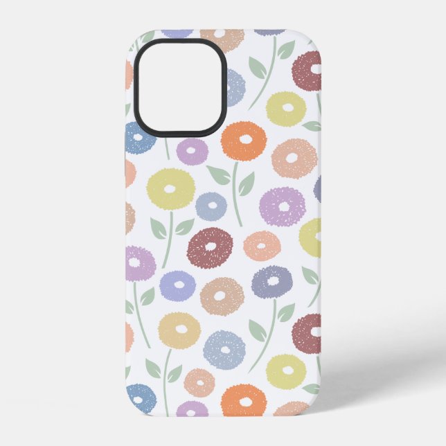 Fuzzy Flower Rpt Pattern Pastels on White iPhone Case (Back)