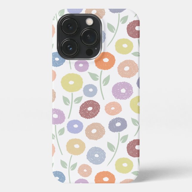 Fuzzy Flower Rpt Pattern Pastels on White iPhone Case (Back)