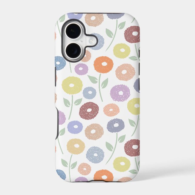 Fuzzy Flower Rpt Pattern Pastels on White iPhone Case (Back)
