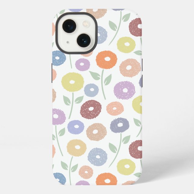 Fuzzy Flower Rpt Pattern Pastels on White iPhone Case (Back)