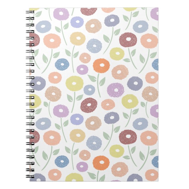 Fuzzy Flower Rpt Pattern Pastels on White Notebook (Front)