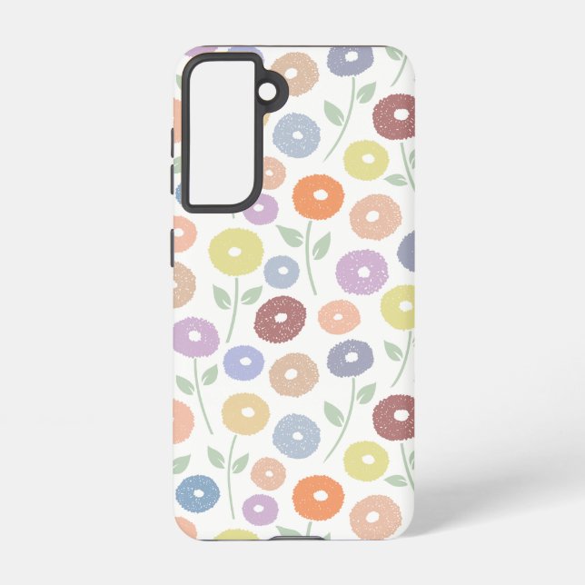 Fuzzy Flower Rpt Pattern Pastels on White Samsung Galaxy Case (Back)