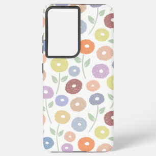 Fuzzy Flower Rpt Pattern Pastels on White Samsung Galaxy S21 Ultra Case