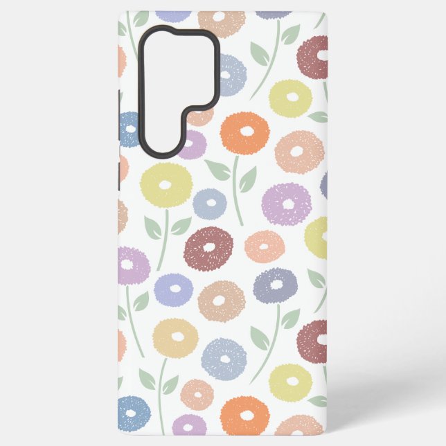 Fuzzy Flower Rpt Pattern Pastels on White Samsung Galaxy Case (Back)