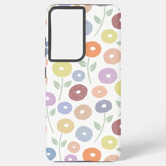 Fuzzy Flower Rpt Pattern Pastels on White Samsung Galaxy Case (Back)
