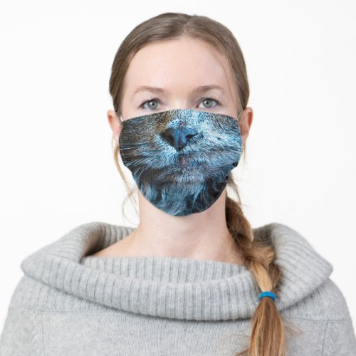 Fuzzy gray cat face nose and mouth funny humor adult cloth face mask