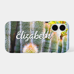 Fuzzy Green Cacti Succulent Photo Monogram Name iPhone 17 Case