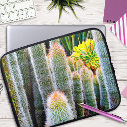 Fuzzy Green Cacti Succulent Photo Simple Modern Laptop Sleeve