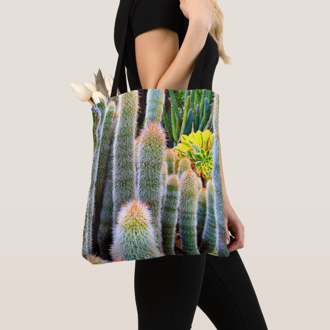 Fuzzy Green Cacti Succulent Photo Simple Modern Tote Bag (Close Up)
