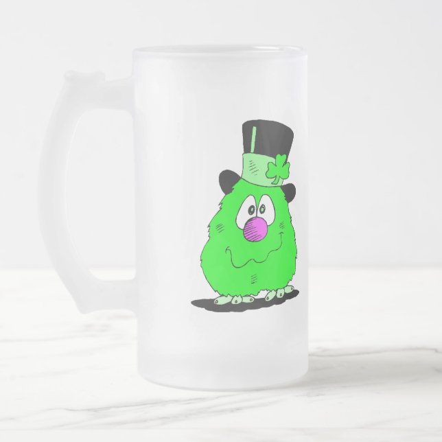Fuzzy Green Creature & Green Beer Glass Stein (Left)
