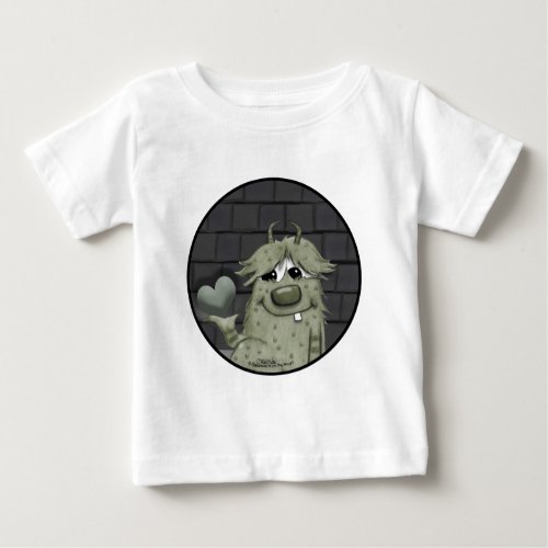 Fuzzy Green Monster with Heart Baby T_Shirt