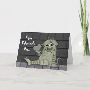 Fuzzy Green Monster with Heart Holiday Card