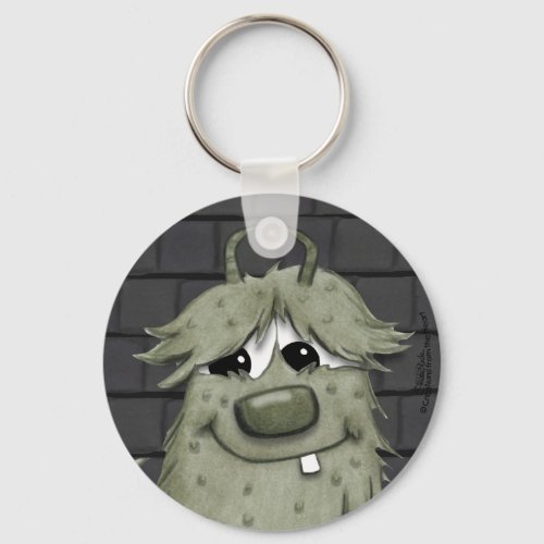 Fuzzy Green Monster with Heart Keychain
