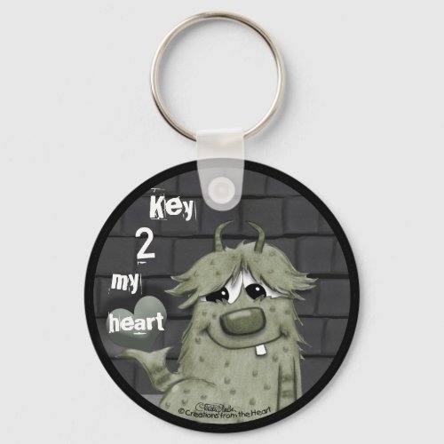 Fuzzy Green Monster with Heart Keychain