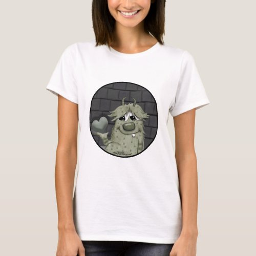 Fuzzy Green Monster with Heart T_Shirt