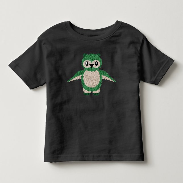 Fuzzy Green Owl 2T 3T 4T 5T Boys Girls Toddler T-shirt (Front)