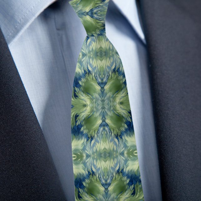 Fuzzy Green X on Denim Abstract Pattern Neck Tie (Creator Uploaded)