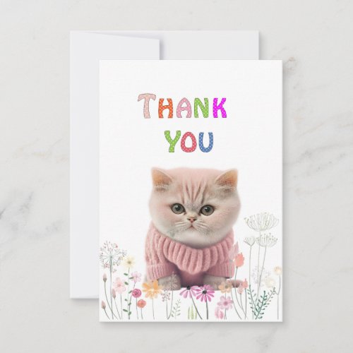 Fuzzy Kitten Pink Sweater Thank You Card