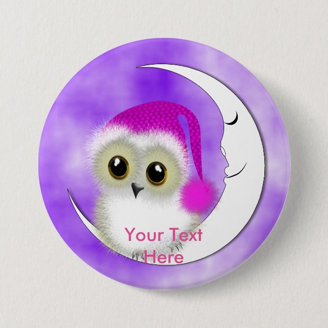 Fuzzy Night Owl Sleepover Personalized Button (Front)