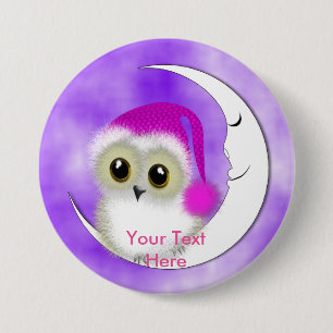 Fuzzy Night Owl Sleepover Personalized Button