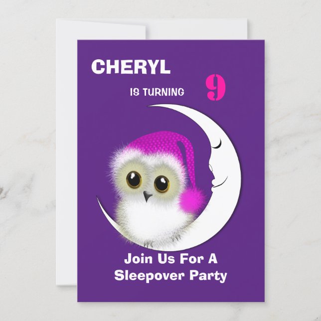 Fuzzy Night Owl Sleepover Personalized Invitation (Front)
