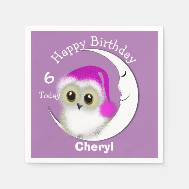 Fuzzy Night Owl Sleepover Personalized Paper Napkins (Front)