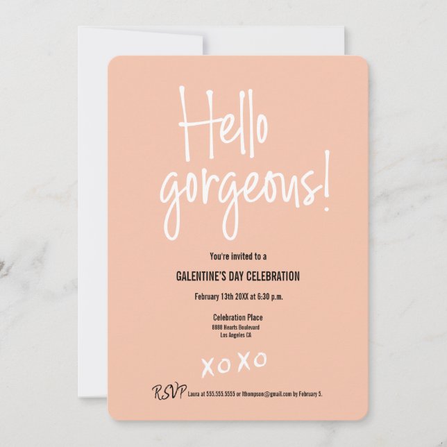 Fuzzy Peach Hello Gorgeous Galentine's day XOXO Invitation (Front)