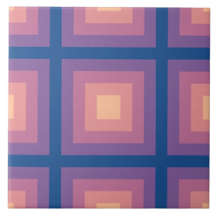 Fuzzy Peach Nautical Blue Square Pattern Ceramic Tile