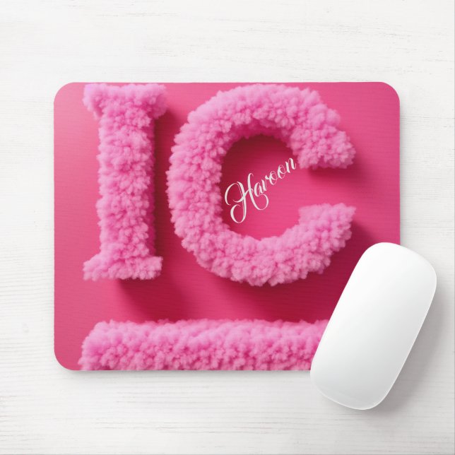 Fuzzy Pink Alphabet Style Mouse Pad Gift (With Mouse)