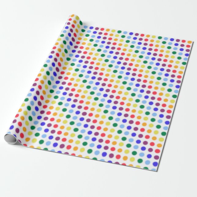 Fuzzy Rainbow Polka Dots Party Wrapping Paper (Unrolled)