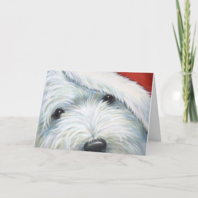 "Fuzzy Santa" Westie Christmas card by Borgo (Front)